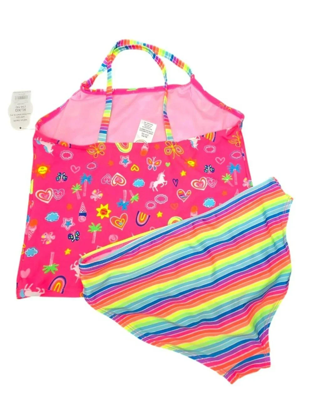 Girls Unicorn & Rainbow Tankini Set Striped Bottoms Swimwear XL 14/16 JJ4253